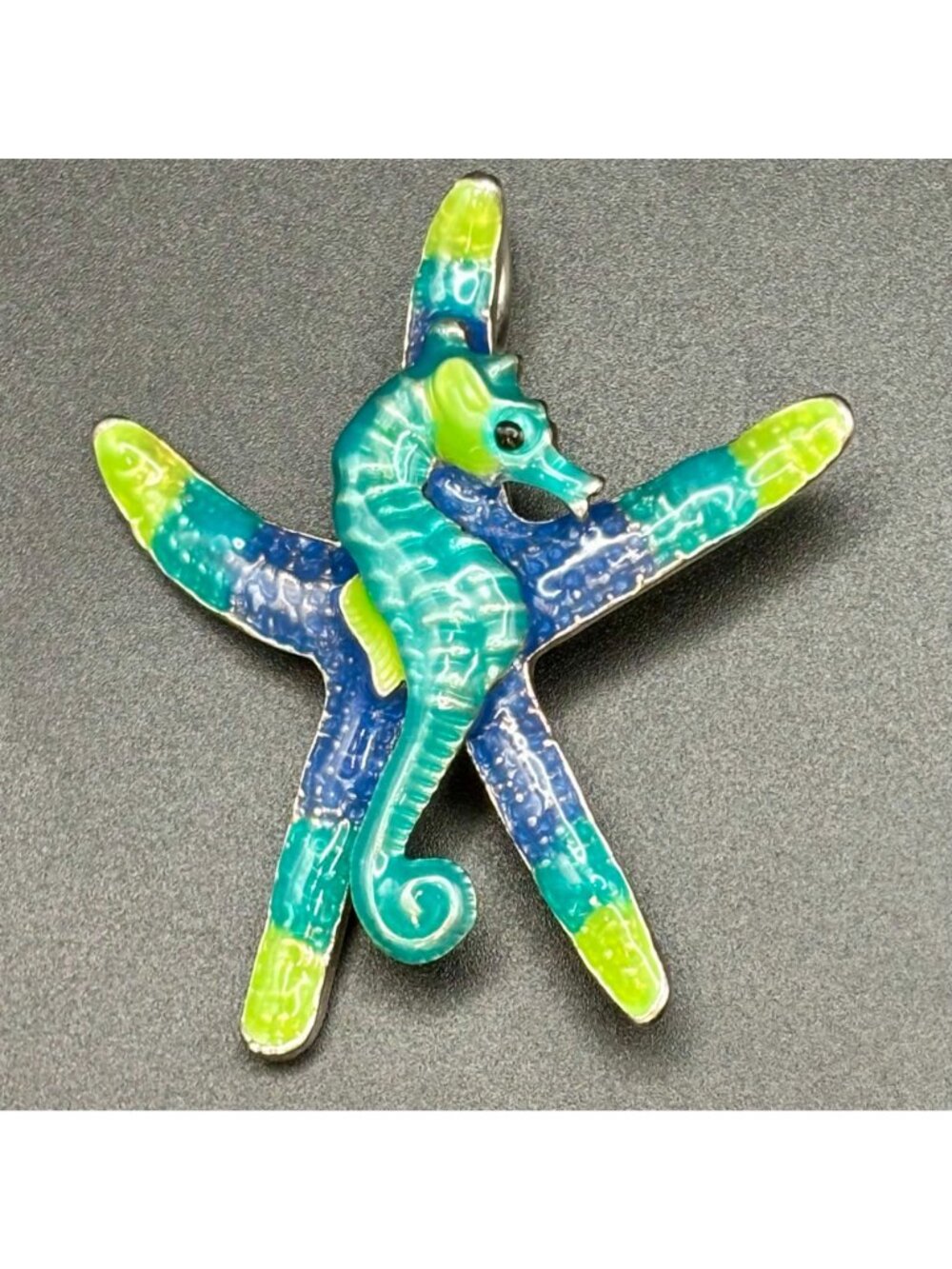 Vintage MJ Enamel Seahorse Starfish Brooch Pin Pendant Necklace Nautical Marine